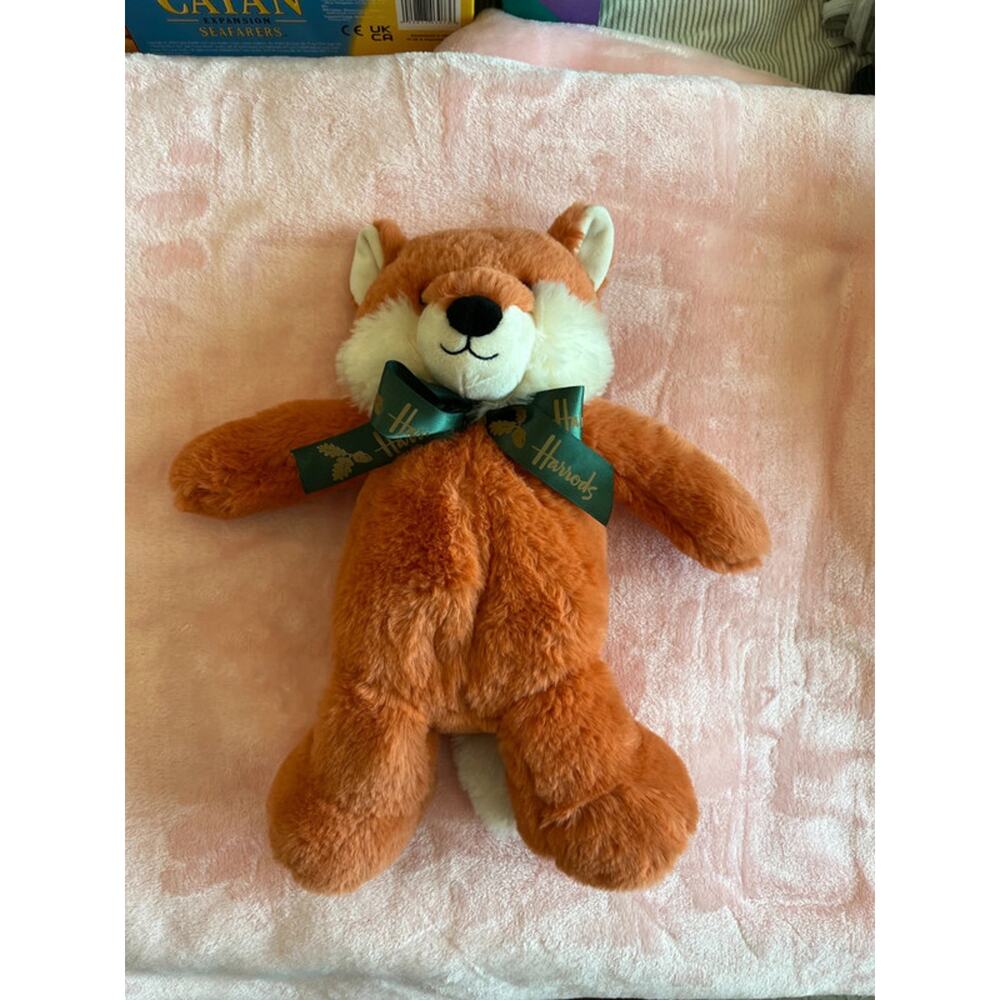 Harrods Woodland Fox Plush Soft Toy Luxury Teddy Bear London Green Bow